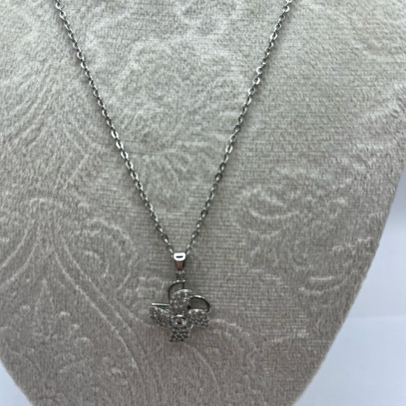 Fan Flower Spinning Windmill And Rhinestones Necklace Stainless Steel - Picture 15 of 16